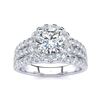 2 Carat Round Halo Diamond Engagement Ring in 14 Karat White Gold

