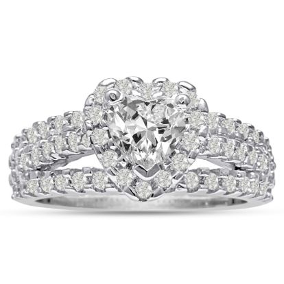1 2/3 Carat Heart Halo Diamond Engagement Ring in 14 Karat White Gold