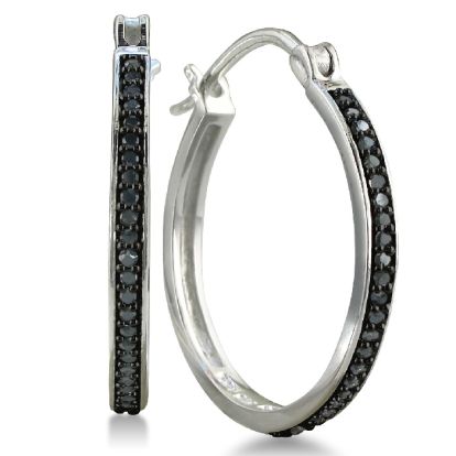 1/4ct Black Diamond Hoop Earrings in Sterling Silver
