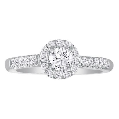 1 Carat Round Halo Diamond Engagement Ring in 14k White Gold, I-J, SI2-I1
