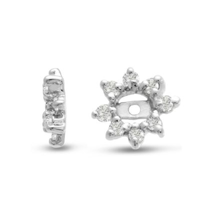 14K White Gold Flower Diamond Earring Jackets, Fits 1/4-1/2ct Stud Earrings