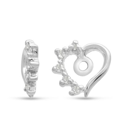 14K White Gold Heart Shape Diamond Earring Jackets, Fits 1-1 1/2ct Stud Earrings