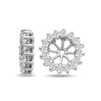14K White Gold Classic Diamond Earring Jackets, Fits 1 1/2-2ct Stud Earrings