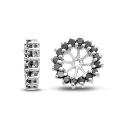 14K White Gold Classic Black Diamond Earring Jackets, Fits 1 1/2-2ct Stud Earrings