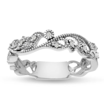 1/10 Carat Floral Diamond Wedding Band Crafted In 14 Karat White Gold