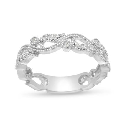 1/5 Carat Floral Diamond Wedding Band Crafted In 14 Karat White Gold