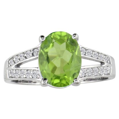 Split band  2 1/4ct Oval Peridot and Diamond Gemstone Ring. 20 diamonds totaling .20ct.  Gorgeous diamonds, fine deep color.