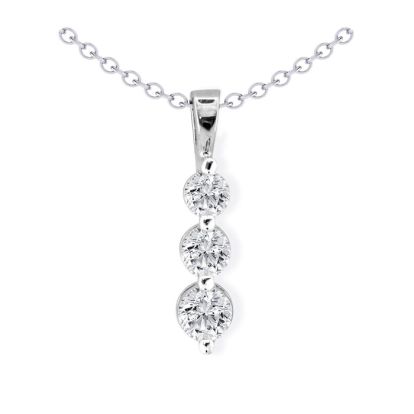 1/4ct Three Diamond Drop Style Diamond Pendant In 10k White Gold