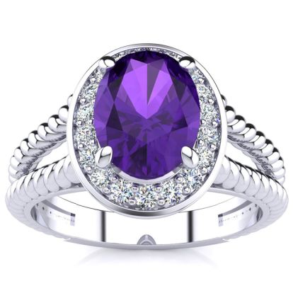 1 1/2ct Oval Shape Amethyst and Diamond Ring In 14 Karat White Gold
