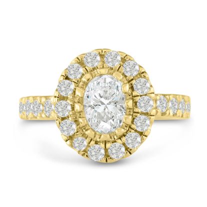 1 3/5 Carat Oval Halo Diamond Engagement Ring in 14 Karat Yellow Gold