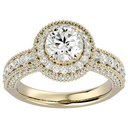 2 1/2 Carat Halo Diamond Engagement Ring In 14 Karat Yellow Gold