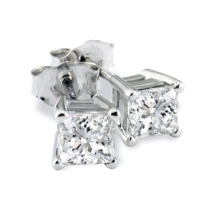 Platinum 3/4ct Princess Cut Diamond Stud Earrings