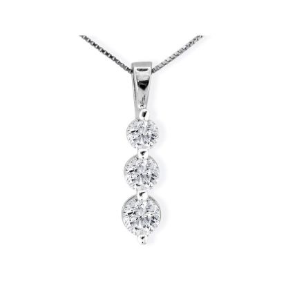 1ct Three Diamond Drop Style Diamond Pendant In 14k White Gold