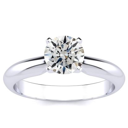 Round Engagement Rings, 1 Carat Diamond Solitaire Engagement Ring Crafted In 14K White Gold