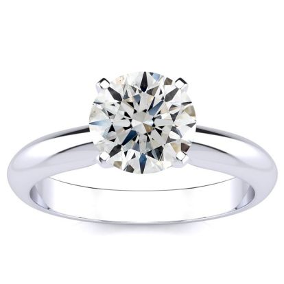 Round Engagement Rings, 1 1/2 Carat Diamond Solitaire Engagement Ring Crafted In 14K White Gold