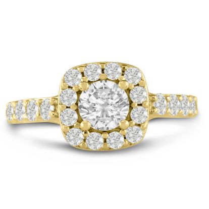 1 3/4 Carat Princess Cut Halo Diamond Engagement Ring in 14 Karat Yellow Gold
