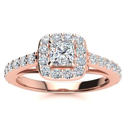 2 Carat Princess Cut Halo Diamond Engagement Ring in 14 Karat Rose Gold