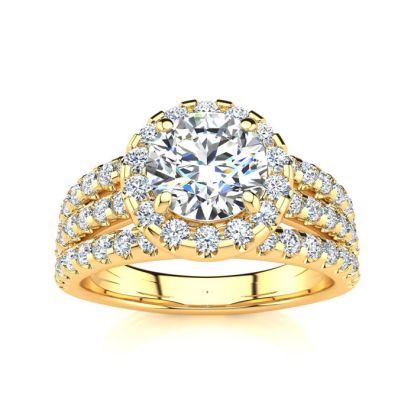 2 Carat Round Halo Diamond Engagement Ring in 14 Karat Yellow Gold
