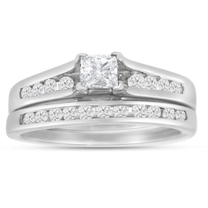 1/2 Carat Princess And Round Diamond Bridal Set In 14 Karat White Gold