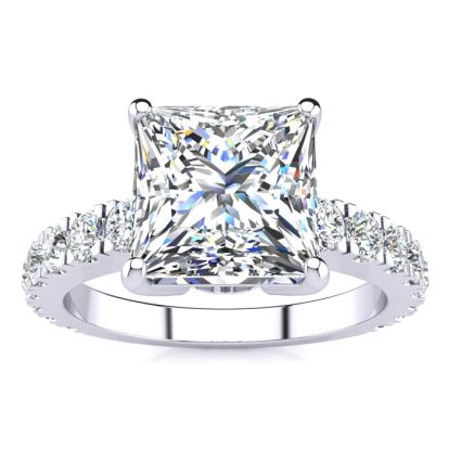 3 1/2 Carat Princess Cut Diamond Engagement Ring Including 2 1/2 Carat Center Diamond In 14K White Gold