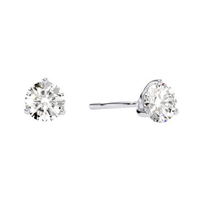 1 Carat Round Diamond Stud Earrings in 14 Karat White Gold with Martini Setting