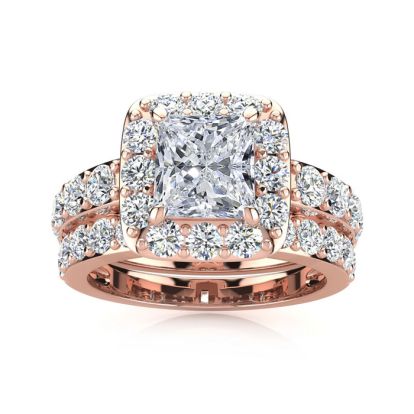 2 1/4 Carat Princess Halo Diamond Bridal Set in 14k Rose Gold