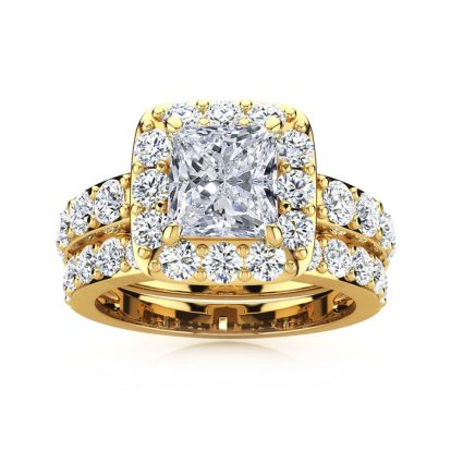 2 1/4 Carat Princess Halo Diamond Bridal Set in 14k Yellow Gold