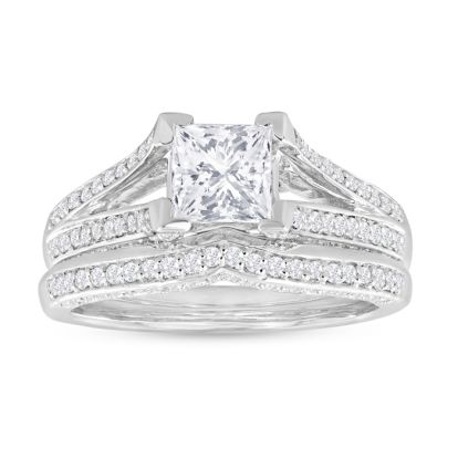 Estate Jewelry 1 3/4 Carat Created Diamond Bridal Set In Sterling Silver, Size 7