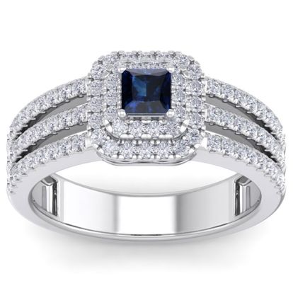 1 Carat Princess Shape Double Halo Sapphire and Diamond Engagement Ring In 14 Karat White Gold