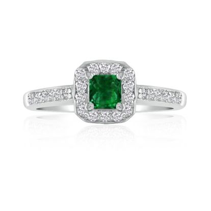 Hansa 2/3 Carat Emerald and Diamond Princess Engagement Ring in 14k White Gold
