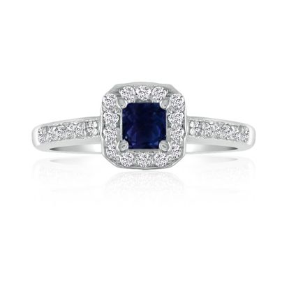 Hansa 2/3 Carat Sapphire and Diamond Princess Engagement Ring in 14k White Gold