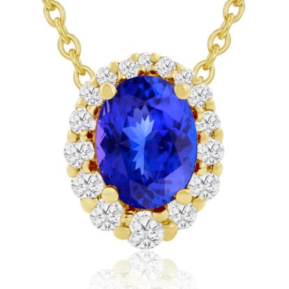 2.90 Carat Fine Quality Tanzanite And Diamond Necklace In 14K Yellow Gold