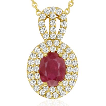 3.50 Carat Fine Quality Ruby And Diamond Necklace In 14K Yellow Gold