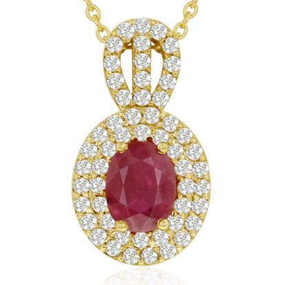 3.50 Carat Fine Quality Ruby And Diamond Necklace In 14K Yellow Gold