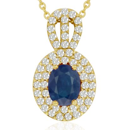 3.50 Carat Fine Quality Sapphire And Diamond Necklace In 14K Yellow Gold