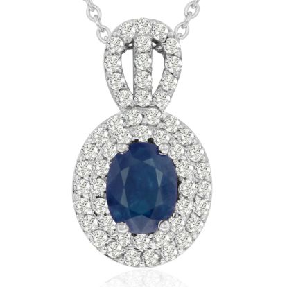 3.50 Carat Fine Quality Sapphire And Diamond Necklace In 14K White Gold