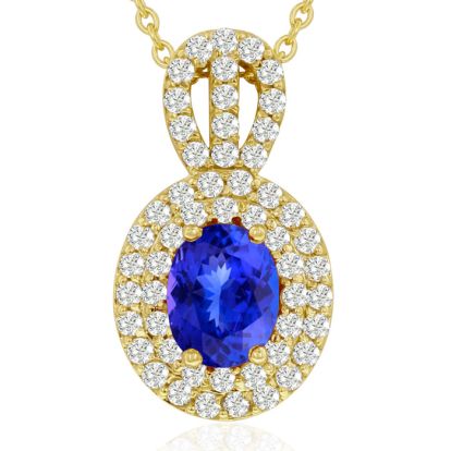 3.50 Carat Fine Quality Tanzanite And Diamond Necklace In 14K Yellow Gold