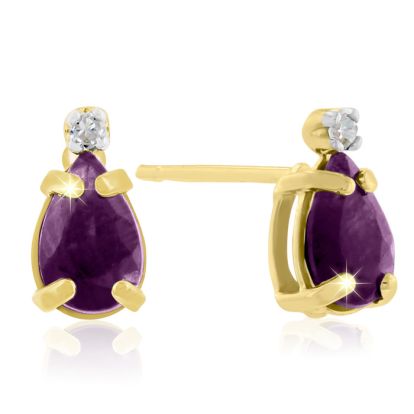 1 1/4ct Pear Amethyst and Diamond Earrings in 14k Yellow Gold