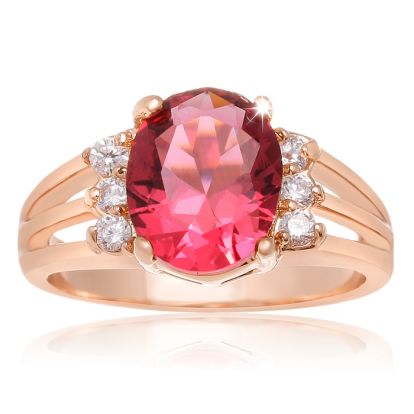 2 1/2 Carat Oval Shape Crystal Ruby and Diamond Ring In 18 Karat Rose Gold Overlay