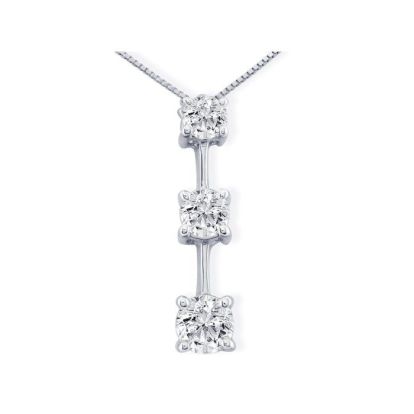 Impressive 1 1/2ct Fine Three Diamond Pendant in 14k White Gold