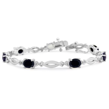 7 Carat Blue Sapphire and Diamond Bracelet In Platinum Overlay, 7 Inches
