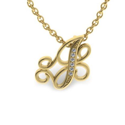 Letter J Diamond Initial Necklace In Yellow Gold With 6 Diamonds