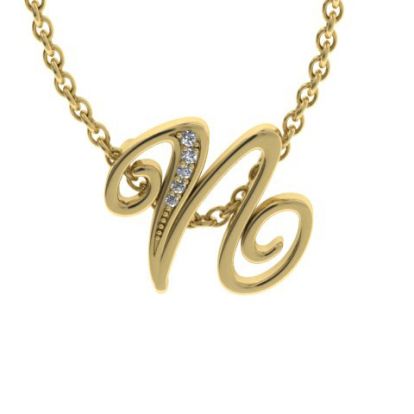 Letter N Diamond Initial Necklace In Yellow Gold With 6 Diamonds