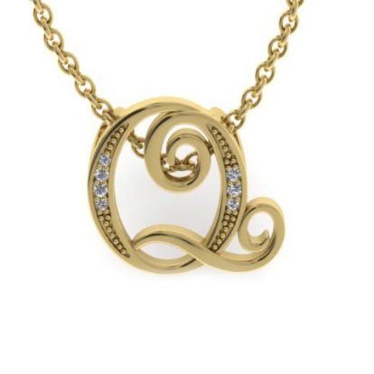 Letter Q Diamond Initial Necklace In Yellow Gold With 6 Diamonds