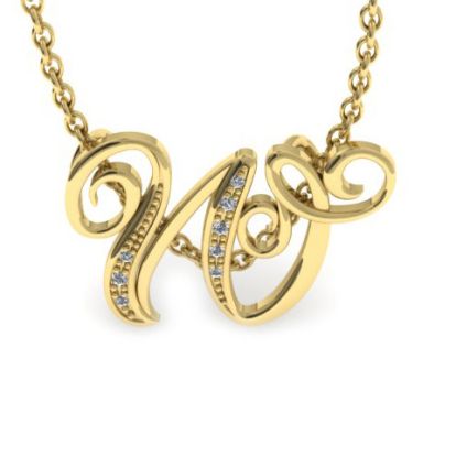 Letter W Diamond Initial Necklace In Yellow Gold With 6 Diamonds