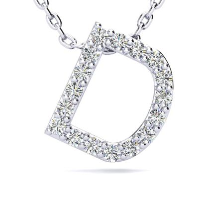 Letter D Diamond Initial Necklace In 14K White Gold With 13 Diamonds
