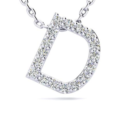Letter D Diamond Initial Necklace In 14K White Gold With 13 Diamonds