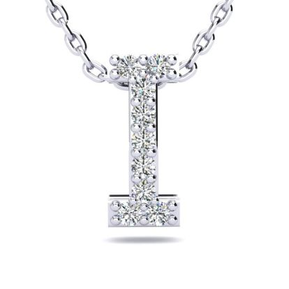 Letter I Diamond Initial Necklace In 14K White Gold With 13 Diamonds