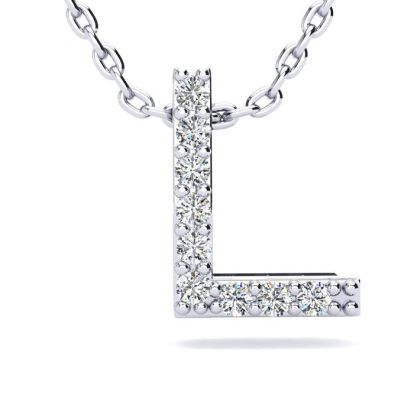 Letter L Diamond Initial Necklace In 14K White Gold With 13 Diamonds