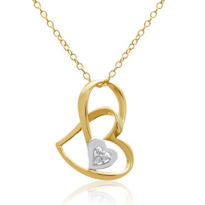 14K Yellow Gold Over Sterling Silver Double Floating Heart Necklace With CZ Accents